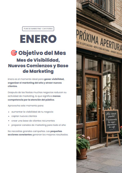 Portada muestra de plan de marketing de enero para negocios de restauración